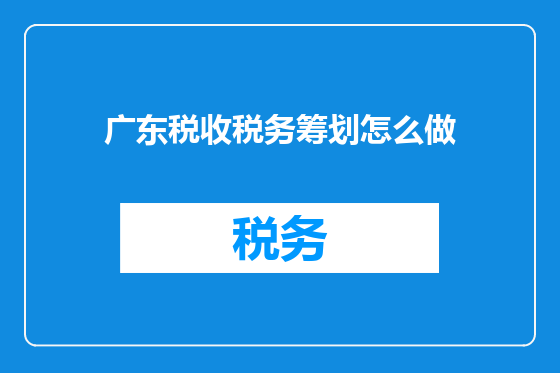 广东税收税务筹划怎么做