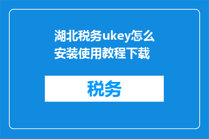 湖北税务ukey怎么安装使用教程下载